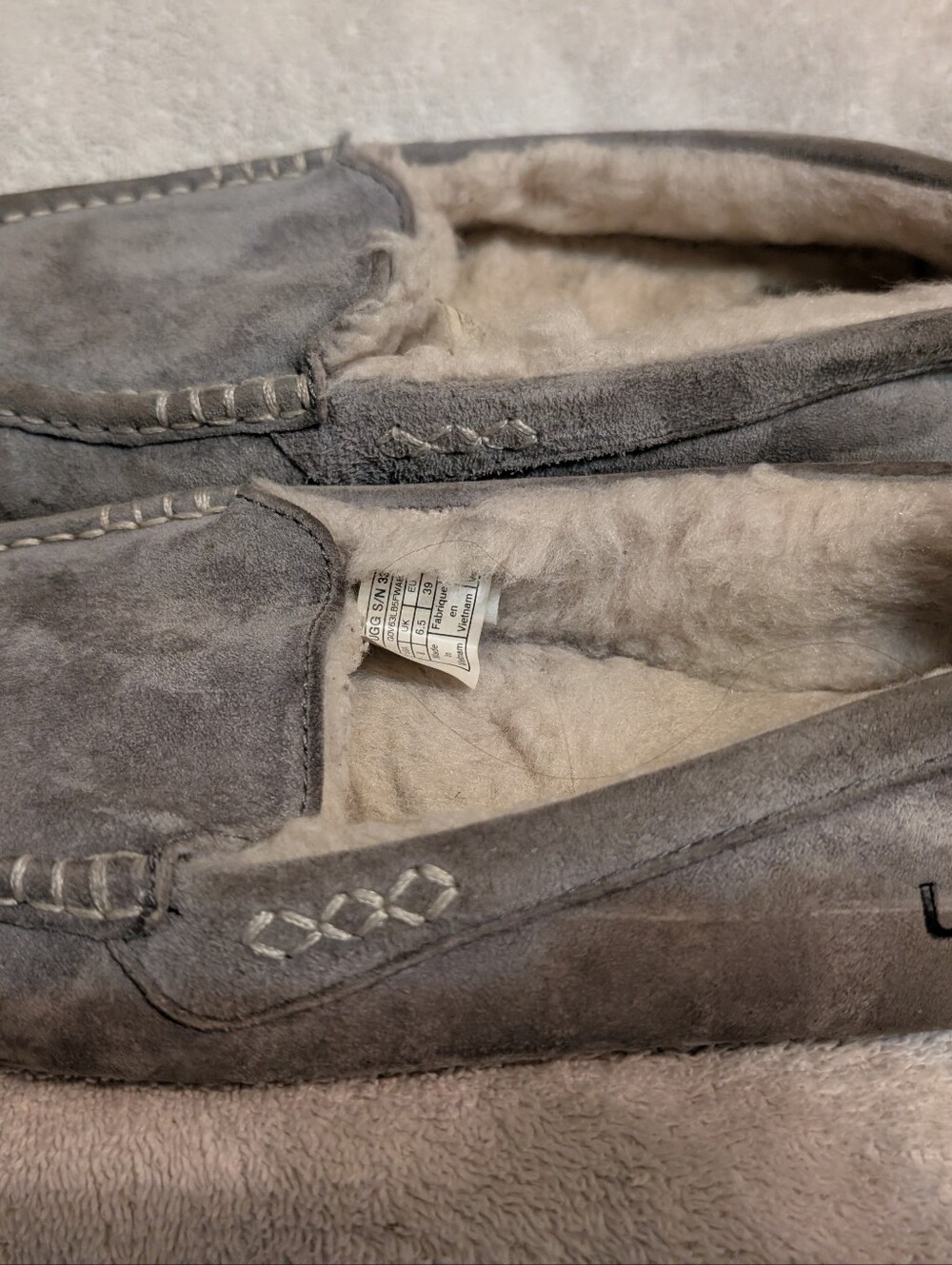 UGGs Gray Suede Fleece-Lined Moccasin Slippers